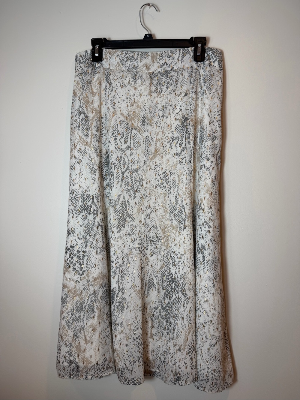 Chico's Fit & Flare Metallic Snakeskin Print Chiffon Midi Skirt Size 1.5 (US 10)